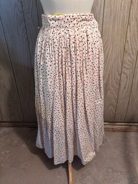 Vintage Espirit Linen Cream Polka Dot Midi Skirt w/pocket 36” length